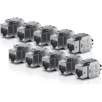 Primewire Keystone Modul 10er Set CAT 6a RJ45, werkzeuglos konfektionierbare Netzwerkbuchse, bis 10 Gbit/s, Zinkdruckguss, vergoldete Kontakte, farbcodiert, silber, 10 Stück