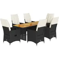 Syfax 7-tlg. Garten-Essgruppe mit Kissen Schwarz Poly Rattan