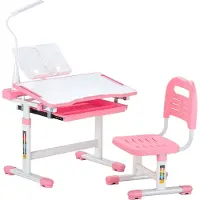 Latios Kinderschreibtisch Rosa mit Schreibtischlampe - Höhenverstellbarer Schreibtisch für Kinder