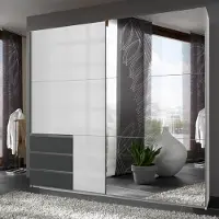 Wimex Kleiderschrank LEVEL 36 D F79486, weiß und grau, 250x65x216 cm, mit Spiegel an den Türen