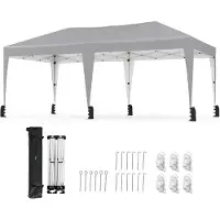 Costway Pavillon 3x6m, Pop up Faltpavillon mit Tragetasche, Rollen & 6 Sandsäcken, UV Schutz 50+ Partyzelt, Gartenpavillon höhenverstellbar Grau