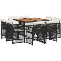 Syfax 9-tlg. Garten-Essgruppe mit Kissen Schwarz Poly Rattan