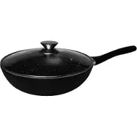 Cheffinger WOK Pfanne 28cm Induktion Deckel Anti Haft Bratpfanne Marmor Antihaft-Marmorbeschichtung, Geeignet für alle Herdarten