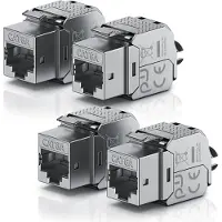 Primewire Keystone Modul 4er Set CAT 6a RJ45, werkzeuglos konfektionierbare Netzwerkbuchse, bis 10 Gbit/s, Zinkdruckguss, vergoldete Kontakte, farbcodiert, silber, 4 Stück