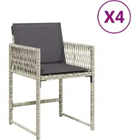 Syfax Gartenstühle mit Kissen 4 Stk. Hellgrau Poly Rattan