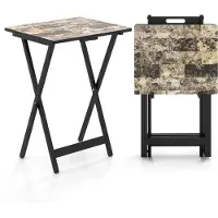 Costway 4er Set Gartentisch klappbar, wetterfester Bistrotisch Outdoor aus Holz, Klapptisch mit Tragegriff, Balkontisch industriell 48x40x67cm