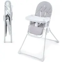 Kinderkraft BINCI Hochstuhl – Faltbar, Ultraleicht (5 kg), 3-fach verstellbare Tischplatte mit Becherhalter, 5-Punkt-Gurt, Hellgrau