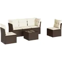 Syfax 6-tlg. Garten-Sofagarnitur mit Kissen Braun Poly Rattan