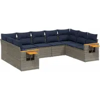 Syfax 9-tlg. Garten-Sofagarnitur mit Kissen Grau Poly Rattan