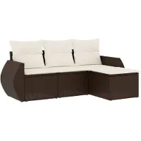 Syfax 4-tlg. Garten-Sofagarnitur mit Kissen Braun Poly Rattan