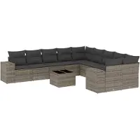 Syfax 11-tlg. Garten-Sofagarnitur mit Kissen Grau Poly Rattan
