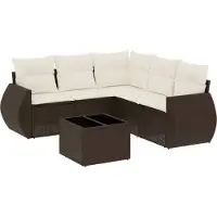 Syfax 6-tlg. Garten-Sofagarnitur mit Kissen Braun Poly Rattan