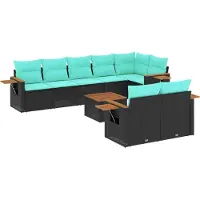 Syfax 9-tlg. Garten-Sofagarnitur mit Kissen Schwarz Poly Rattan