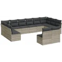 Syfax 12-tlg. Garten-Sofagarnitur mit Kissen Hellgrau Poly Rattan