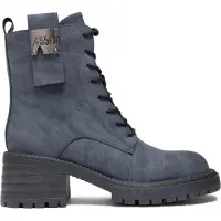 Artiker Stahlblaue Echtleder-Stiefeletten Modell 57C0212 mit Schnürung, klobigem Absatz und Trappersohle, 6,5 cm Absatzhöhe