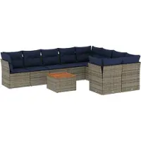 Syfax 10-tlg. Garten-Sofagarnitur mit Kissen Grau Poly Rattan