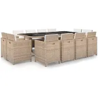 The Living Store 13-tlg. Garten-Essgruppe mit Auflagen Poly Rattan Beige