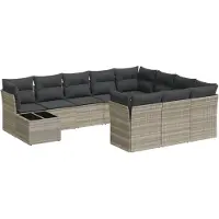 Syfax 11-tlg. Garten-Sofagarnitur mit Kissen Hellgrau Poly Rattan
