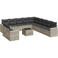 Syfax 12-tlg. Garten-Sofagarnitur mit Kissen Hellgrau Poly Rattan