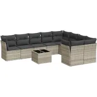 Syfax 10-tlg. Garten-Sofagarnitur mit Kissen Hellgrau Poly Rattan