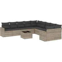 Syfax 11-tlg. Garten-Sofagarnitur mit Kissen Hellgrau Poly Rattan