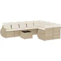 Syfax 10-tlg. Garten-Sofagarnitur mit Kissen Beige Poly Rattan