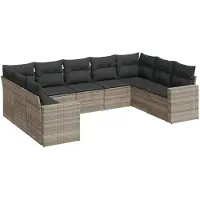 Syfax 9-tlg. Garten-Sofagarnitur mit Kissen Hellgrau Poly Rattan