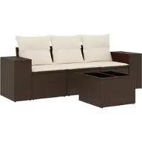 Syfax 4-tlg. Garten-Sofagarnitur mit Kissen Braun Poly Rattan