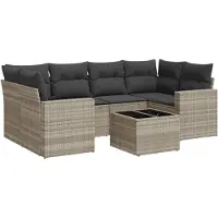 Syfax 7-tlg. Garten-Sofagarnitur mit Kissen Hellgrau Poly Rattan