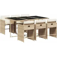 Syfax 7-tlg. Garten-Essgruppe mit Kissen Beige Poly Rattan