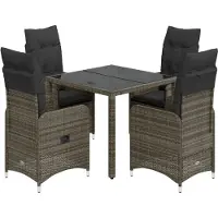 Syfax 5-tlg. Garten-Bistro-Set mit Kissen Grau Poly Rattan