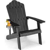 Costway Adirondack Stuhl mit Getränkehalter, wetterfester Gartenstuhl, Gartensessel aus Kunststoff, Outdoor-Stuhl für Garten, Terrasse, 170 kg Tragfähigkeit (Schwarz)