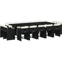 Syfax 15-tlg. Garten-Essgruppe mit Kissen Schwarz Poly Rattan
