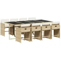 Syfax 9-tlg. Garten-Essgruppe mit Kissen Beige Poly Rattan