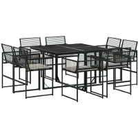 Syfax 9-tlg. Garten-Essgruppe mit Kissen Schwarz Poly Rattan