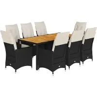Syfax 9-tlg. Garten-Essgruppe mit Kissen Schwarz Poly Rattan