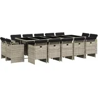 Syfax 15-tlg. Garten-Essgruppe mit Kissen Hellgrau Poly Rattan