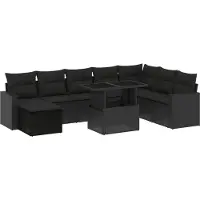 Syfax 9-tlg. Garten-Sofagarnitur mit Kissen Schwarz Poly Rattan