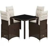 Syfax 5-tlg. Garten-Bistro-Set mit Kissen Braun Poly Rattan