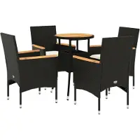 Syfax 5-tlg. Garten-Essgruppe mit Kissen Schwarz Poly Rattan Akazie