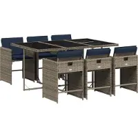 Syfax 7-teiliges Garten-Ess-Set mit Kissen, grau, Polyrattan