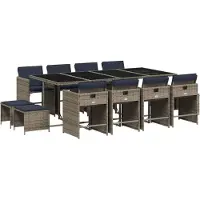 Syfax 13-teiliges Garten-Ess-Set mit Kissen, grau, Polyrattan