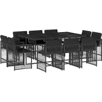 Syfax 11-tlg. Garten-Essgruppe mit Kissen Schwarz Poly Rattan