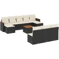 Syfax 11-tlg. Garten-Sofagarnitur mit Kissen Schwarz Poly Rattan