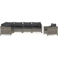 Syfax 7-tlg. Garten-Lounge-Set mit Kissen Grau Poly Rattan