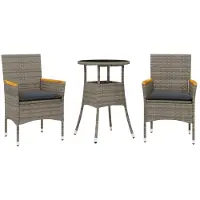 Syfax 3-tlg. Garten-Essgruppe mit Kissen Grau Poly Rattan und Glas