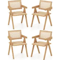 Costway 4er Set Esszimmerstuhl, Küchenstuhl mit Armlehnen & Rückenlehne, Akzentstuhl aus Bambus im Rattan, Sitzhöhe 45 cm & belastbar bis 150 kg natur