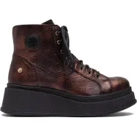MACIEJKA Damenstiefeletten Braun aus Naturleder mit Plateau, Schnürung, Reißverschluss und wärmendem Futter, 6 cm Sohlenhöhe
