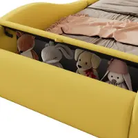 OKWISH Kinderbett 90x200 in Form eines Autos mit leuchtenden Rädern und Stauraum Gelb(Ohne Matratze)