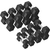 Tunturi Platinum Hexa Gummi-Hantelsets – (8 Sets – 2,5 bis 20 kg) – Schwarz